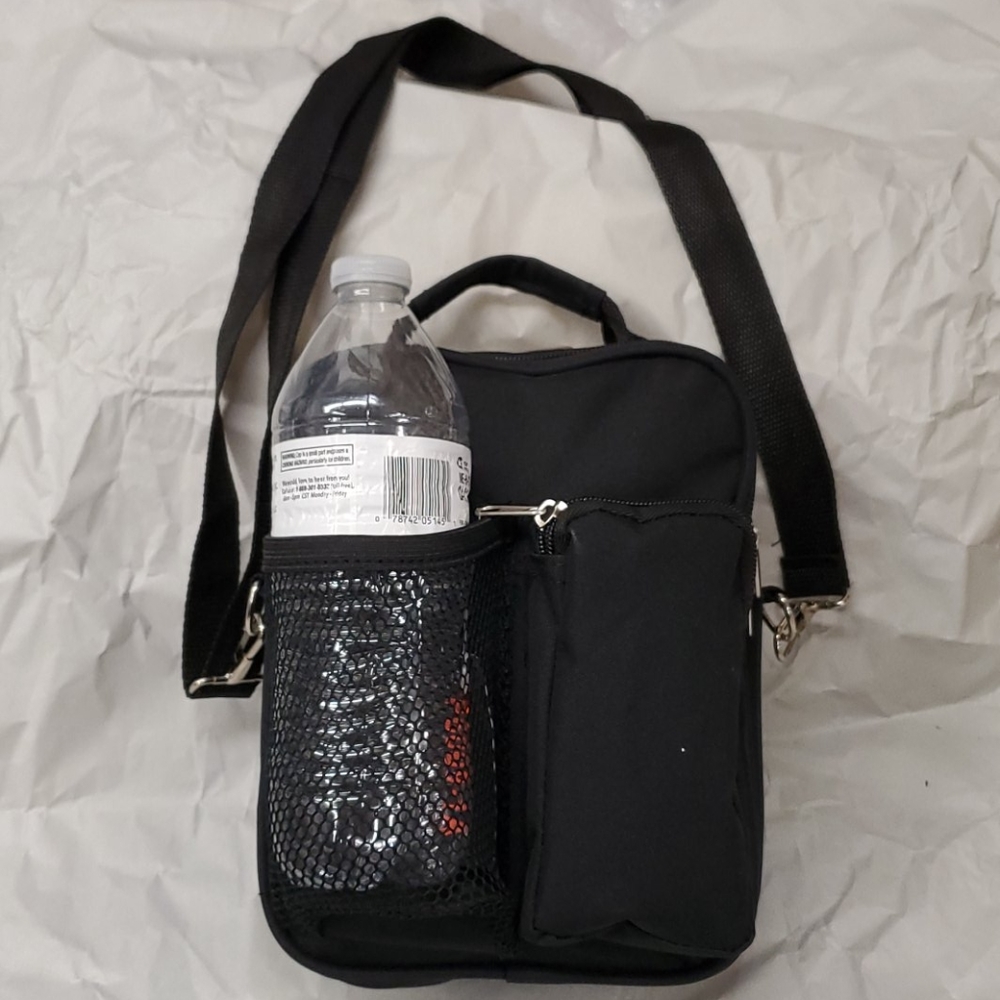 Black Crossbody Bottle Bag with Front Pockets
